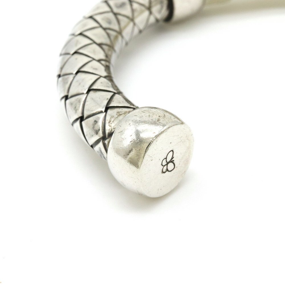 BOTTEGA VENETA Bottega Veneta Intrecciato Bracelet Bangle Silver SV925 Leather W - Picture 8 of 9